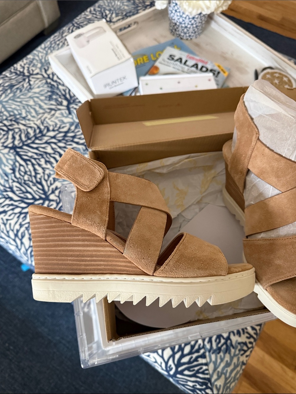 Sofft Tan Suede Strappy Wedge Sandals